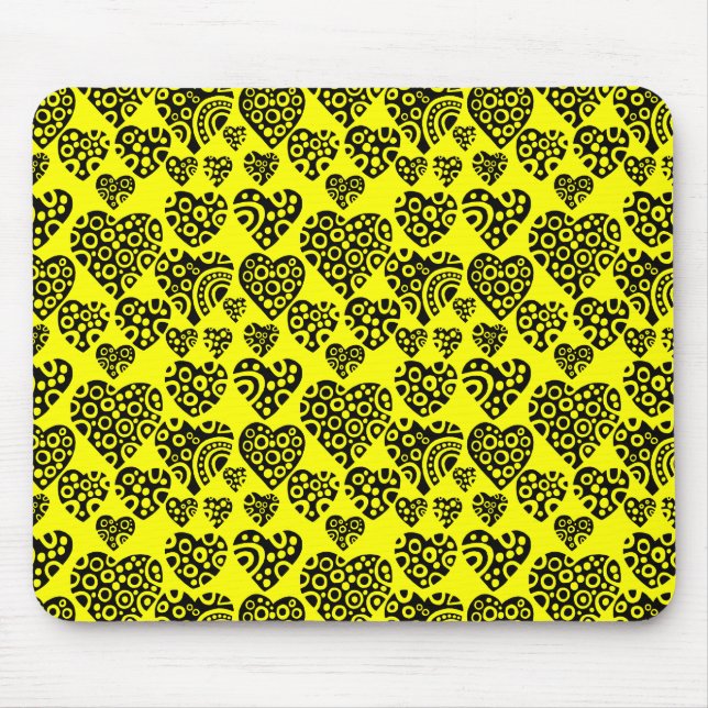 Herzmuster - Schwarz auf Gelb Mousepad (Vorne)