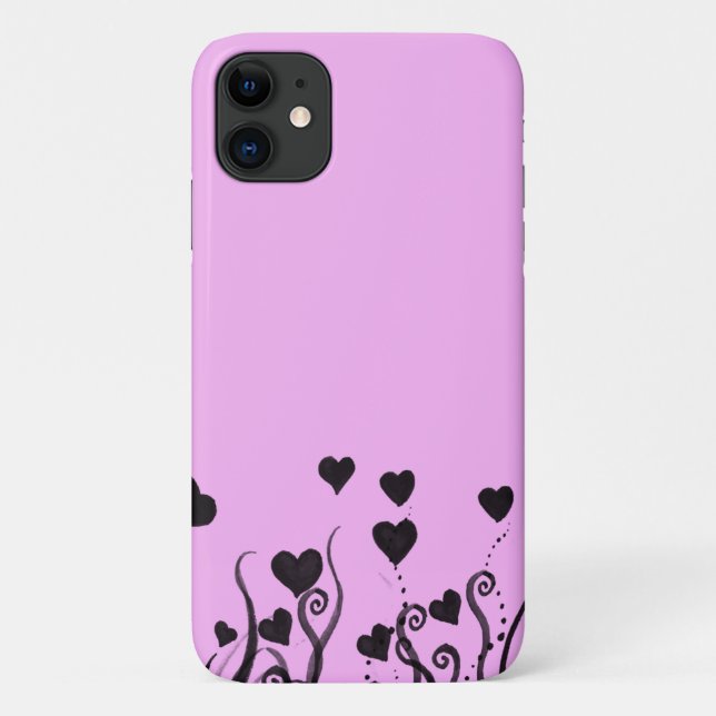 Herzmuster, Schwarze Herzen, Punkte, Liebe, Rosa Case-Mate iPhone Hülle (Rückseite)