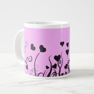 Herzmuster, Schwarze Herzen, Punkte, Liebe, Rosa Jumbo-Tasse