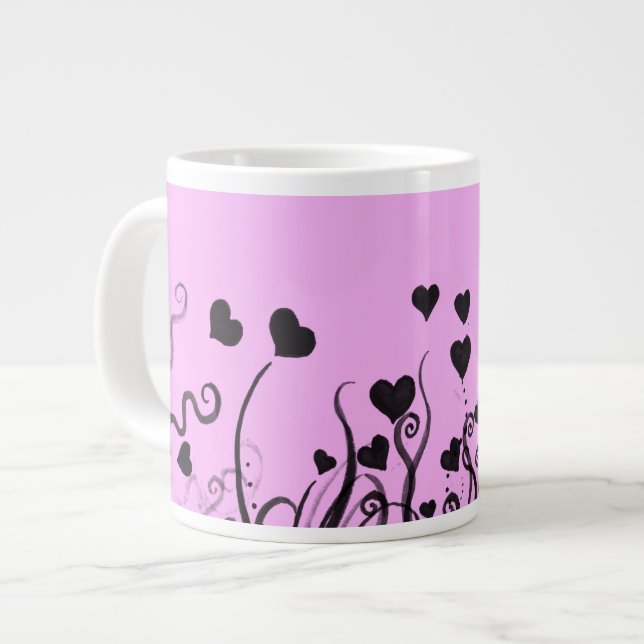 Herzmuster, Schwarze Herzen, Punkte, Liebe, Rosa Jumbo-Tasse (Vorderseite Links)