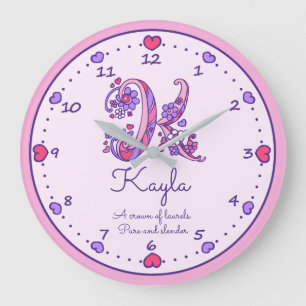 Herznamensbedeutungsuhr des Monogramms K Kayla Große Wanduhr