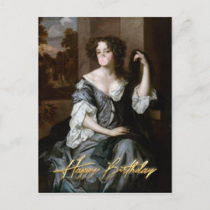 Herzogin pustet rosa Kaugummi Happy Birthday Postkarte