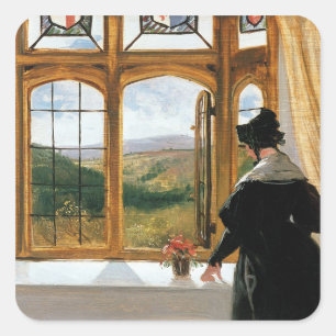 Herzogin von Abercorn mit Ausblick aus einem Fenst Quadratischer Aufkleber
