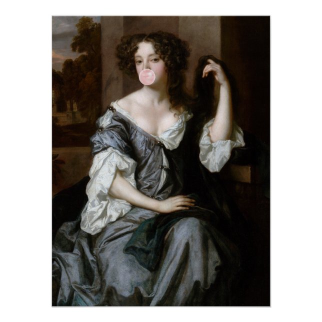 Herzogin von Portsmouth bläst ein rosa Kaugummi Poster (Vorderseite)