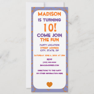 Herzorange Lila Quadrate Kreise Punkte Geburtstag Einladung