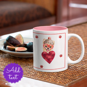 Herzpaws Pomeranian Valentinstag Geschenk Hund Zweifarbige Tasse