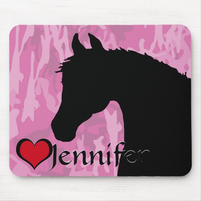 Herzpferd (rosa Camouflage) Mousepad (Vorne)