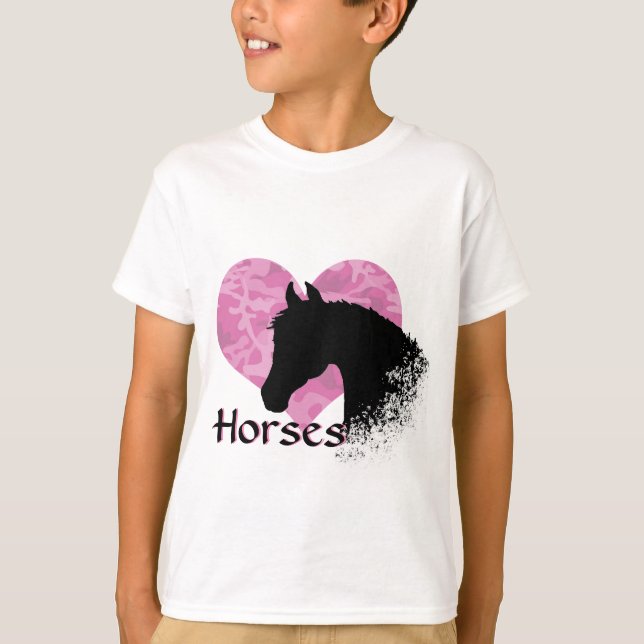 Herzpferd (rosa Camouflage) T-Shirt (Vorderseite)