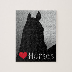 Herzpferde I Rotes Herz (silber metallisch) Puzzle