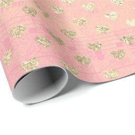 Herzpfirsichpastel Gold Pink Rose Rose Musiknoten Geschenkpapier
