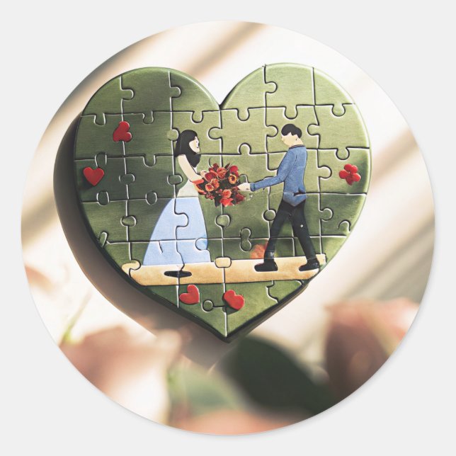 Herzpuzzle Romantischer Aufkleber (Vorderseite)