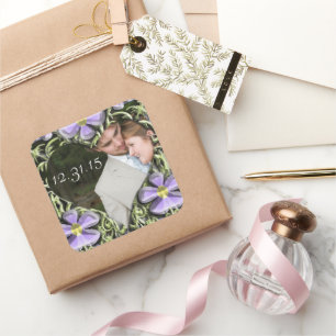 Herzrahmen Gänseblümchen Hochzeitsaufkleber Ihr Fo Quadratischer Aufkleber