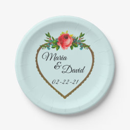 Herzrahmen mit Aquarellfarben-Rose Pappteller