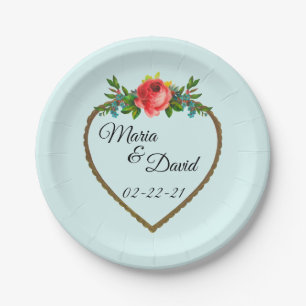 Herzrahmen mit Aquarellfarben-Rose Pappteller