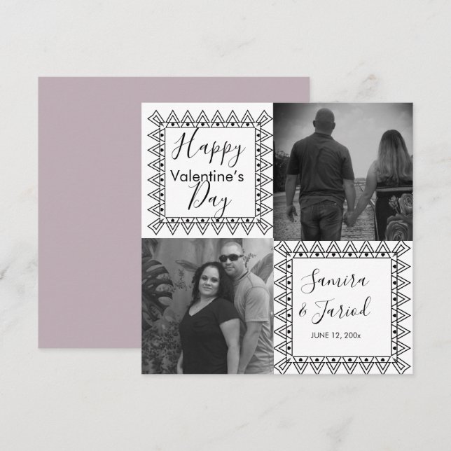 Herzrahmen Schwarz-weißes Foto Valentinstag Karte (Vorne/Hinten)