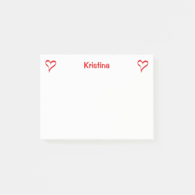 Herzrot und Weiße Liebe Personalisiert Post-it Klebezettel (Vorderseite)