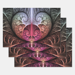 Herzschlag, Abstrakte surreale Fantasie Fraktal Ku Geschenkpapier Set