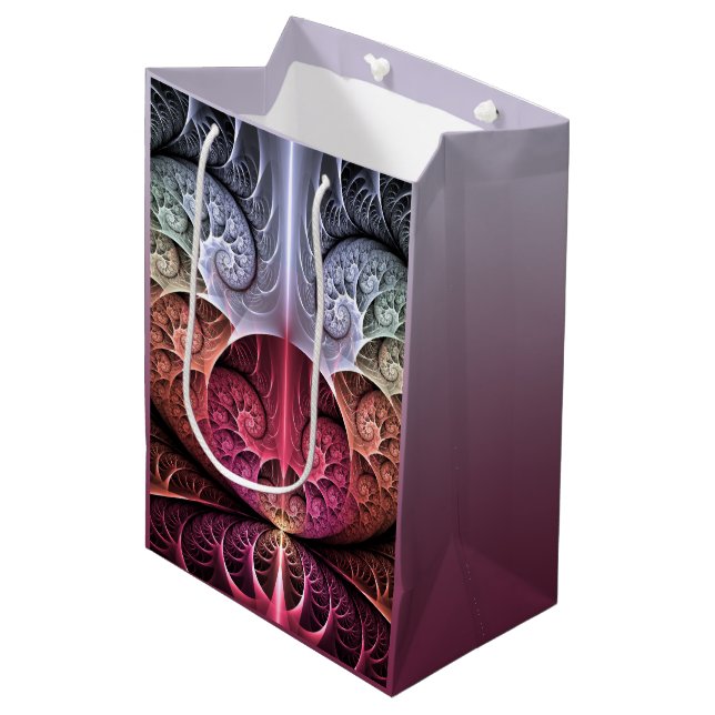 Herzschlag, Abstrakte surreale Fantasie Fraktal Ku Mittlere Geschenktüte (Vorderseite Schrägansicht)