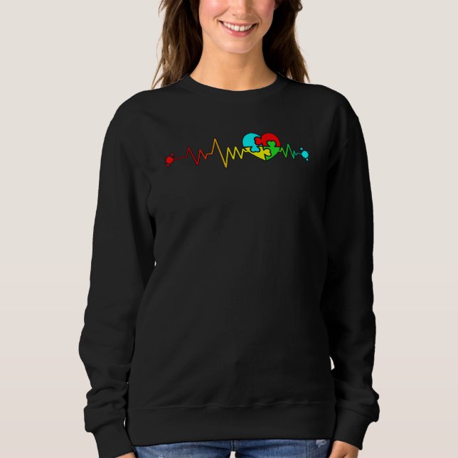 Herzschlag Autistische Liebe Puzzle Stücke Autismu Sweatshirt (Vorderseite)