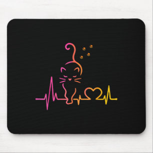 Herzschlag Katzenliebhaber Tier Silhouette Süße Ka Mousepad