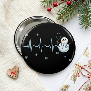 Herzschlag Krankenpfleger Schneemann Weihnachten  Button