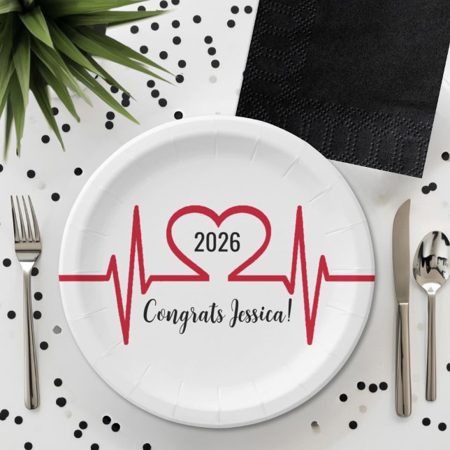 Herzschlag Krankenschwester Medizinischer Abschlus Pappteller (Heart Beat Nurse Medical Graduation Paper Plates)
