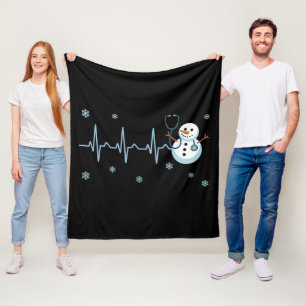 Herzschlag Krankenschwester Schneemann Weihnachten Fleecedecke