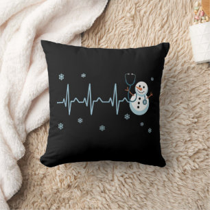 Herzschlag Krankenschwester Schneemann Weihnachten Kissen