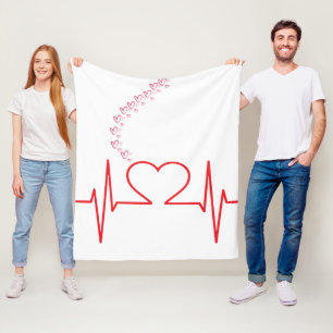 Herzschlag-Liebe - Minimalistisches Herz- und EKG- Fleecedecke