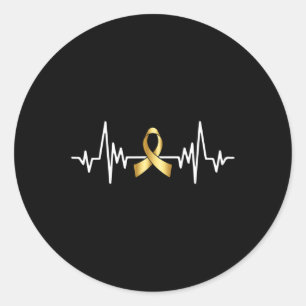 Herzschlag mit goldenem Ribbon Kinderkrebs Awaren Runder Aufkleber