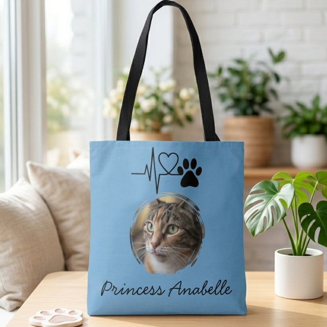 Herzschlag Pfotenabdruck Katzenmutter Muttertag (Cat Mom Tote Bag)