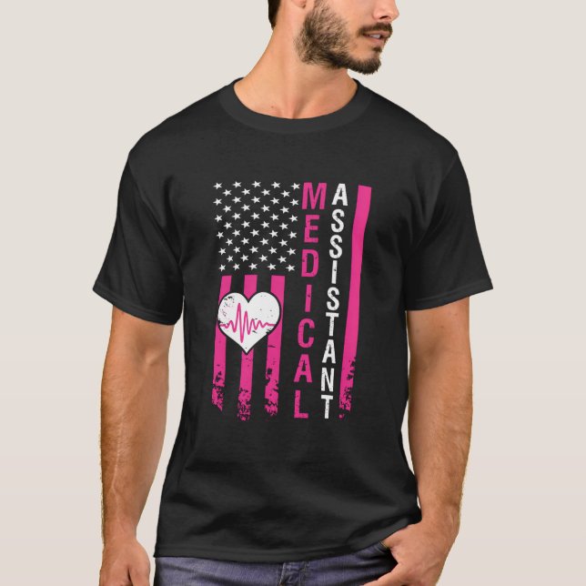 Herzschlag Pink American Flag - medizinische Asse T-Shirt (Vorderseite)