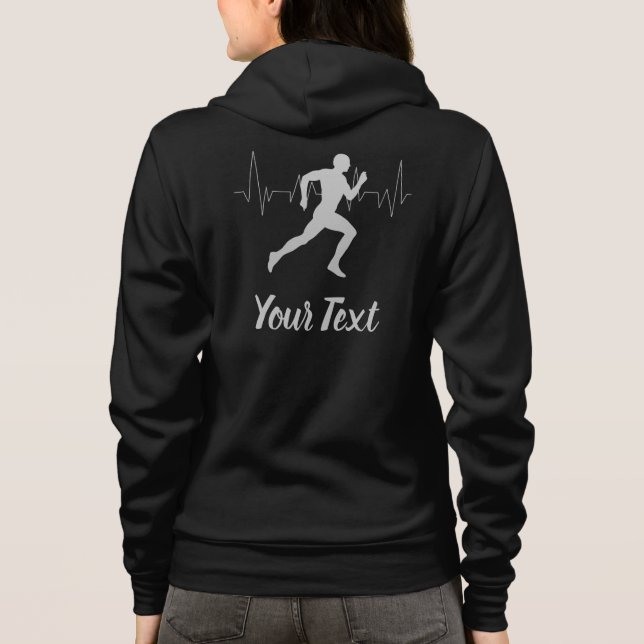 Herzschlag Runner Personalisiert Black Hoodie (Rückseite)