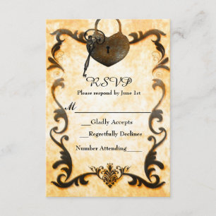 Herzschloss & Schlüssel Vintage Antik RSVP Karte