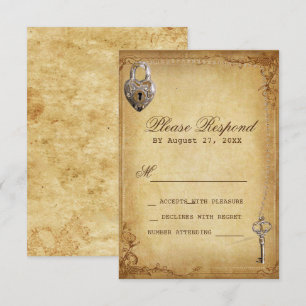 Herzschloss & Schlüssel vintage Hochzeit Skelettsc RSVP Karte