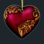Herzschmuck Keramik Ornament<br><div class="desc">Beautiful heart shaped ornament with gold flourish scroll on red heart,  perfekt for hanging anywhere.</div>