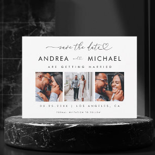 Herzschrift & 3-Foto-Collage Romantische Hochzeit Save The Date