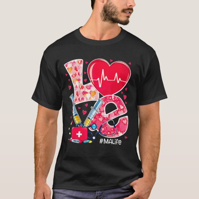Herzschrittkop Liebe Valentines Medical Assistan T-Shirt (Vorderseite)