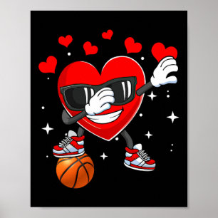 Herzschritttanz mit Basketball Ball Valentines Da Poster