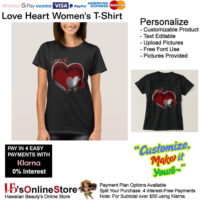 Herzschwarzer T - Shirt (Love Heart Women's T-Shirt with Black Background.)