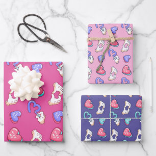 Herzsignatur Liebe Doodle Niedlicher Valentinstag Geschenkpapier Set