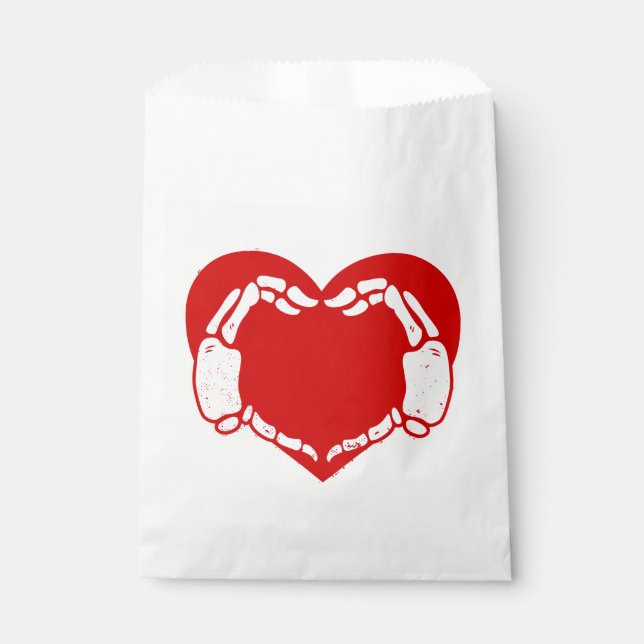 Herzskelett Hände Gothic Valentine Rot Geschenktütchen (Vorderseite)