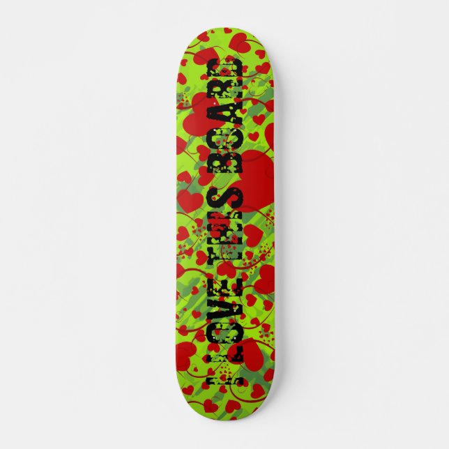 HERZsmuster ART 5 + Ihr Text | Grüner Spritzer Skateboard (Vorne)