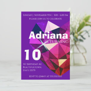 Herzstein-Einladung zum 10. Geburtstag in Lila Einladung