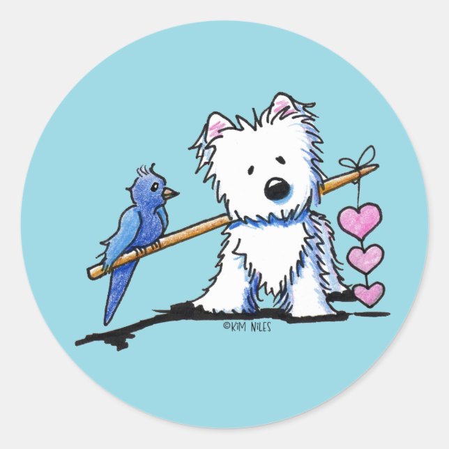 Herzstrings Westie Aufkleber (Vorderseite)