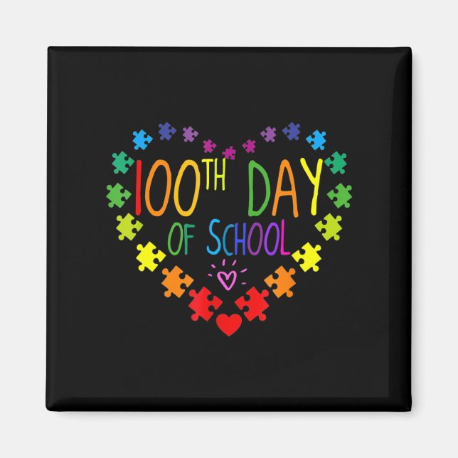 Herzstück 100. Schullehrer Autismus Bewusstsein Magnet (Vorne)