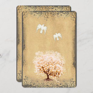 Herzstück Leaf Coral Tree Dove Love Bird Hochzeite Einladung