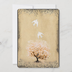 Herzstück Leaf Coral Tree Dove Love Bird Hochzeite Einladung
