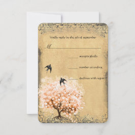 Herzstück Leaf Coral Tree Love Bird Wedding RSVP Karte