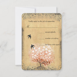 Herzstück Leaf Coral Tree Love Bird Wedding RSVP Karte